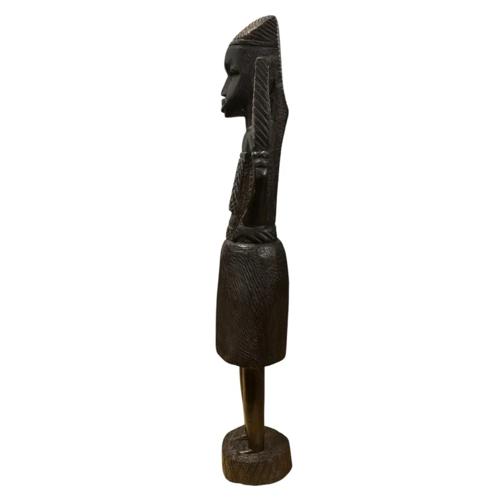 Hand Carved African Tribal Folk Art Ebony Wood Man Woman Sculptures from Kenya